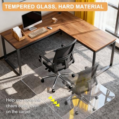 Azadx Tempered Glass Chair Mat for Carpet 32" x 48" Heavy Duty Chair Mat