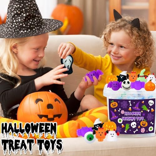 Halloween Party Favors, 120Pcs Squishies Toys for Kids, Mochi Squishy Bulk, Kawaii Mini Squeeze Toys for Halloween Treat, Goodie Bag Stuffers for Boys Girls(Random)