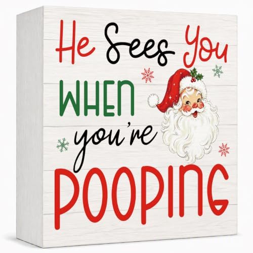 Christmas Bathroom Decor Funny Santa Claus Christmas Decor Wooden Box Sign