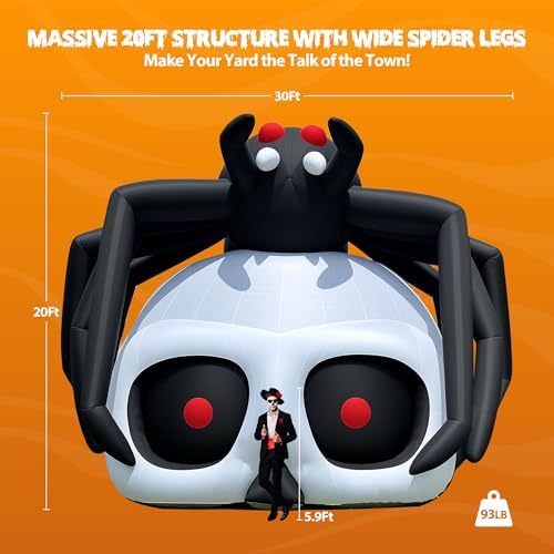 20' Giant Halloween Inflatable Spider-Skull with Powerful Blower, Blow Up Holiday Decoration for Outdoor Yard Lawn Halloween Party (Without LED Lights)