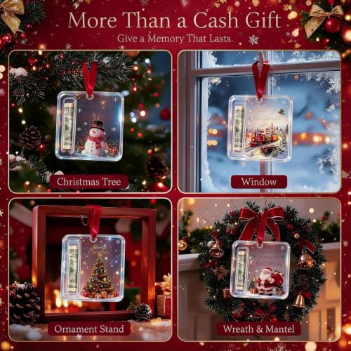 6PCS Christmas Cash Gift Ornament, Acrylic Christmas Money Holders for Cash