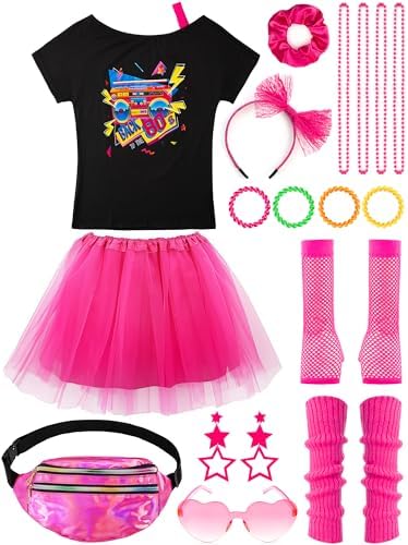 80s Outfit for Girls Kids 1980s Costume Accessories Set for Halloween Cosplay Party