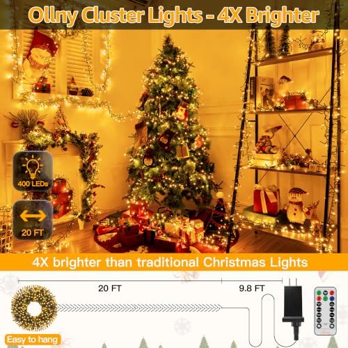 Ollny Cluster Lights Christmas 400LED 20FT, Conncetable Tree Lights Plug in