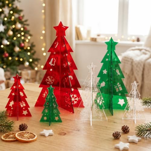 6 Pcs Christmas Acrylic Tree Table Centerpieces, Xmas Tree Tabletop Decor