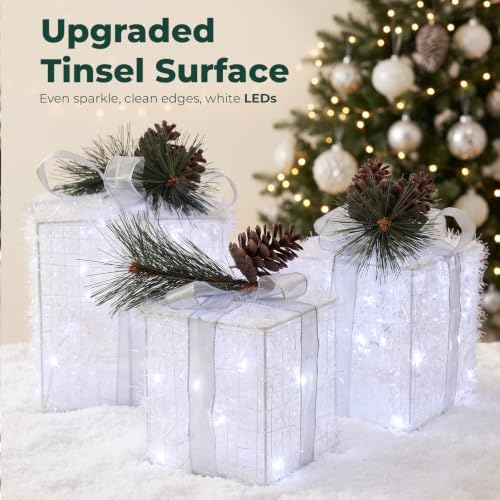 Set of 3 Christmas Lighted Gift Boxes, 60 White LED Pre-Lit Decor