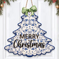 Chinoiserie Christmas Decorations Blue Floral Christmas Tree Wooden Sign