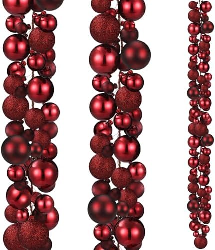 2 Pcs 6 ft Christmas Ball Ornament Garland, Burgundy