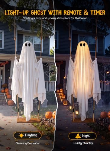 Minetom 4.5FT Swinging Ghost Outdoor Halloween Decorations, Hanging Ghost