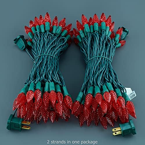 YULETIME 140 Red C6 Christmas String Lights, 2-Set 36 ft 70ct One-Piece LED