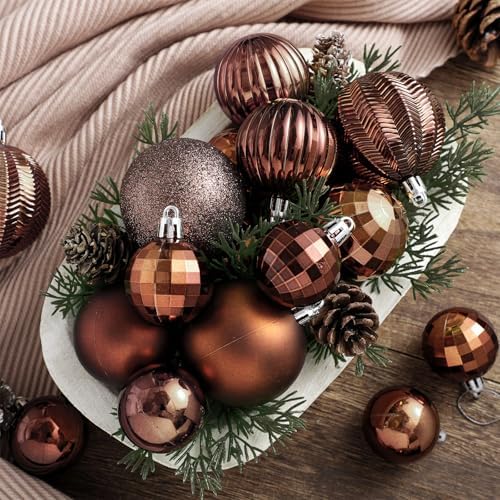 Lunmon 64 Pcs Brown Christmas Balls Ornaments Moody Neutral Xmas Bulbs