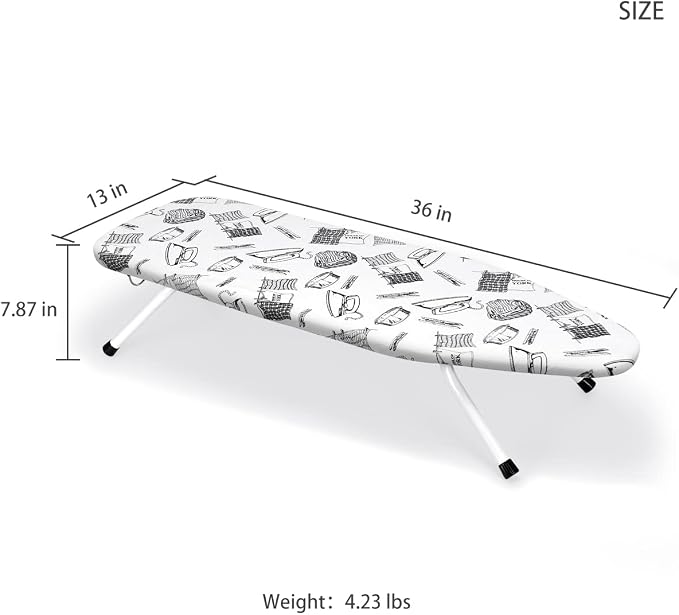 Duwee 13"x36"Table top Ironing Board with Heat Resistant Cover | Thicken Felt Padding,Stainless Steel Hook,Extra Long Ironing Area