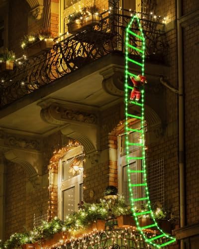Toodour LED Christmas Lights - 10ft Christmas Decorative Ladder Lights with Santa Claus, Xmas Decorations Light for Indoor Outdoor, Window, Garden, Home, Wall, Xmas Tree Decor - Green
