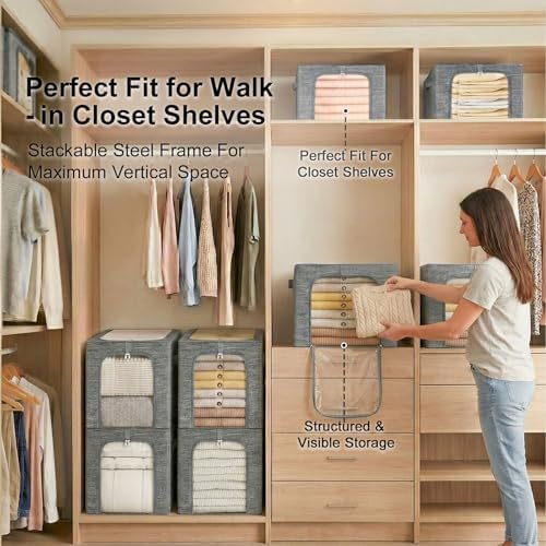 GoMaihe Baby Clothes Storage Bins with Metal Frame 27L 6-Pack Grey
