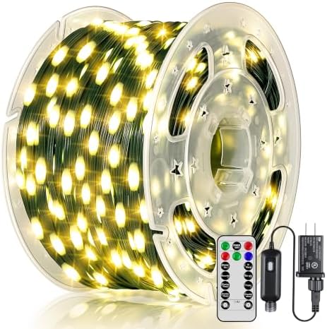 BrightChristmas Christmas Lights 600 LED 196 FT, Waterproof Outdoor String Lights with Remote and Timer, Christmas Tree Lights with 8 Modes Dimmable, Fairy Lights for Holiday Decor (Warm White)