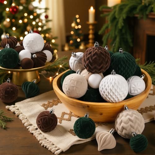 SHareconn 80pcs Velvet Christmas Tree Balls Ornaments Set Decorations Green