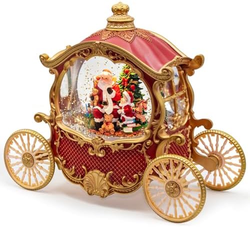 Vintage Christmas Carriage Snow Globe with Santa Scene, Lighted Musical Snow Globe with 8 Holiday Songs & 6H Timer, Swirling Glitter Decor, USB/Battery Powered Tabletop Centerpiece Gift