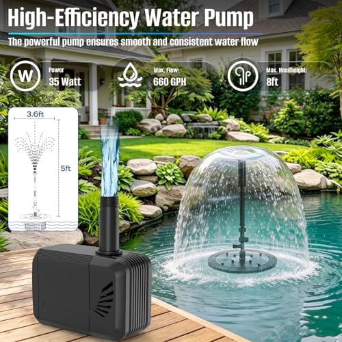 Floating Pond Fountain Pump with Remote RGB LED Lights & Filter Sponge
