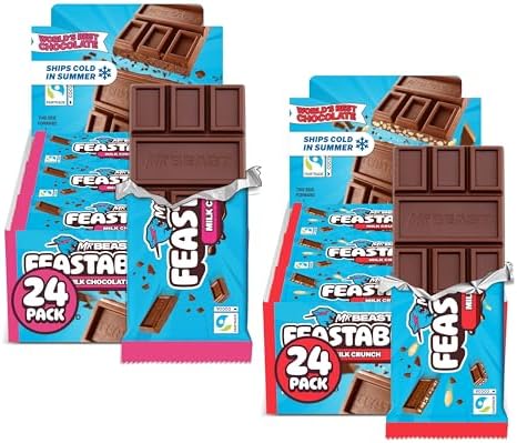 MrBeast Feastables Milk Chocolate & Crunch Full Size Bars Pantry Pack, 48ct