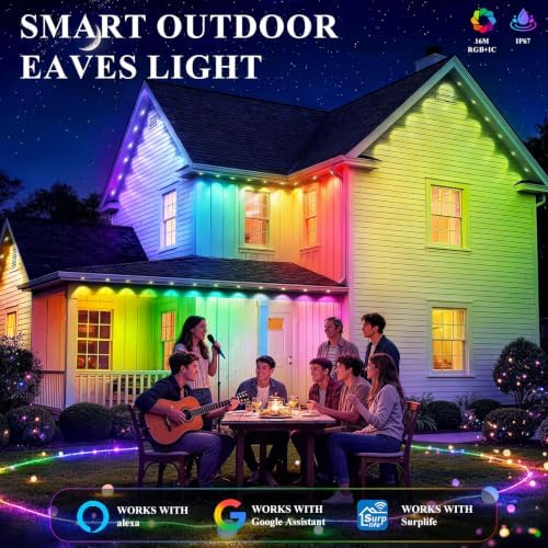 150FT Permanent Outdoor Lights, Smart RGB+IC Eaves Lights for House, App & Remote Control, LED Roofline Lights, Waterproof Exterior House Lights for Year-Round Christmas & Holiday Lighting