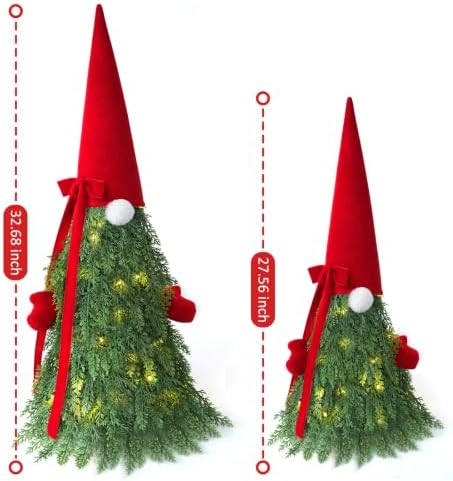 Christmas Decor, 2 Pack Christmas Gnome Topiary Trees, 32 & 27 Inch