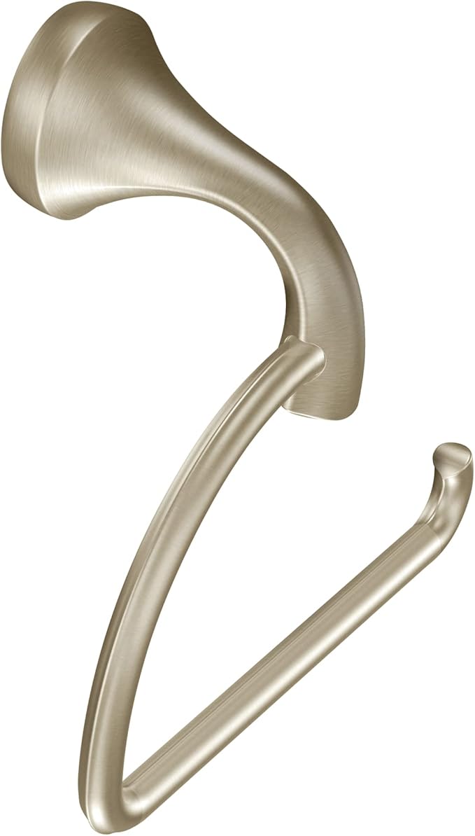 Moen YB2808BN Eva Collection European Single Post Toilet Paper Holder, Brushed Nickel AND Moen YB2886BN Eva Bathroom Single Post Hand Towel Ring, Brushed Nickel