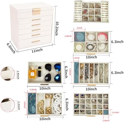 BOOVO Jewelry Boxes for Women, White and Black 6 Layer Large Jewelry Box for Necklace, Bracelet, Earrings, Rings Storage, Jewelry holder Organizer for Girls Gift (Champagne, 6 layer)
