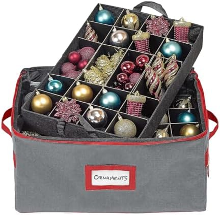 HOLDN’ STORAGE Christmas Ornament Storage Box with Dividers - Fits 96-3” Ornaments, 4 Removable Trays, Durable & Space-Saving, Clear Top Lid, Convenient Storage Designed, Grey