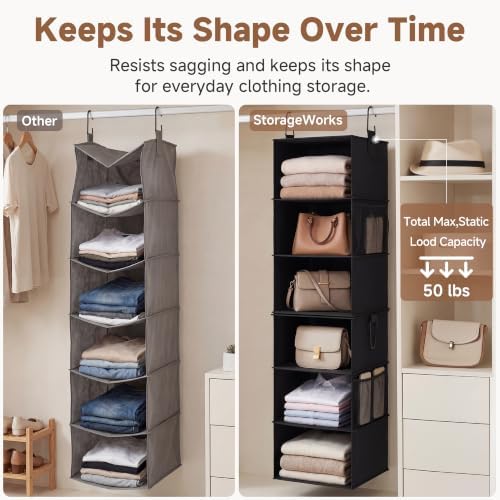 StorageWorks Hanging Closet Organizer, 6-Shelf with 2-in-1 Design, Ivory