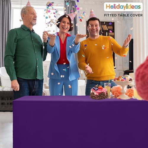 HolidayIdeas 4-Pack 6ft Open Back Fitted Tablecloths for Craft Shows Purple