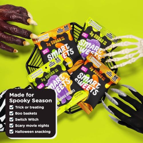SmartSweets Sour Zombie Buddies Low Sugar Gummy Candy, Healthy Snacks for Kids and Adults, Halloween Treat, 50g bags, Pack of 14