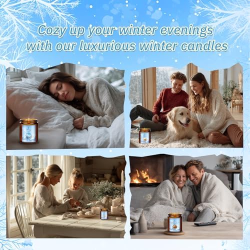 Christmas Candles, Winter Scented Candles for Home, 4 Pack Holiday Natural Soy Candles, Gifts for Women Men, Fragrance of Fir/Hot Cocoa/Vanilla Cookies/Cinnamon