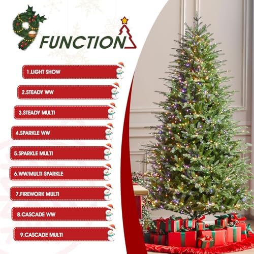 Glitzhome 7.5ft Prelit Artificial Christmas Tree, Green Full Christmas Tree Majestic Evergreen Fir with 1800 Warm White/Multi-Color Chasing and Twinkling Lights, 9 Function w/Foot Pedal&Remote