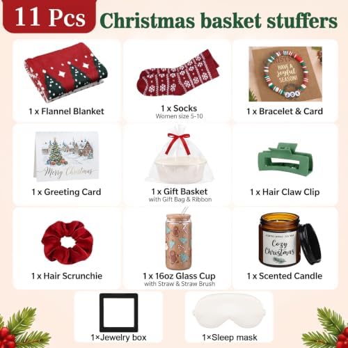Reallnaive 11 Pcs Red Christmas Basket Gift for Women Secret Santa Box