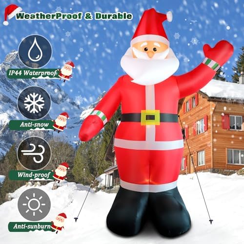 10 FT Christmas Inflatable Santa Claus Outdoor Decoration, Huge Xmas Classic Santa Blow up Santa with Built-in LED Light, Giant Holiday Party Decor for Yard Garden Hall Plaza Mall, Instant Inflate