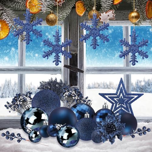 Sratte 94 Pcs Christmas Tree Ornaments Decoration Set, Navy Blue