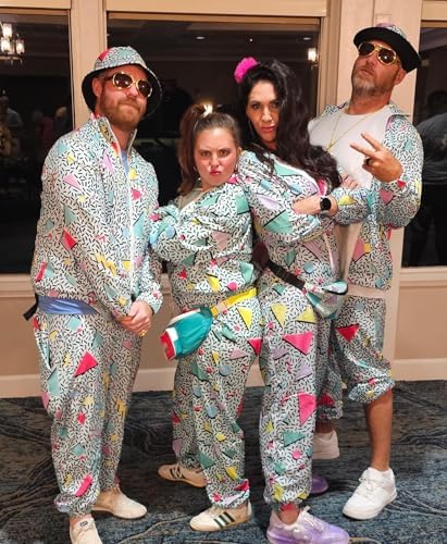 UOUA 80s Outfit for Men 90s Costumes 2 Piece Long Sleeve Track Suit Set