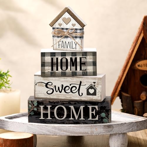 Moucuny 4 Pcs Farmhouse Table Decor Rustic Home Sweet Home Wooden Signs