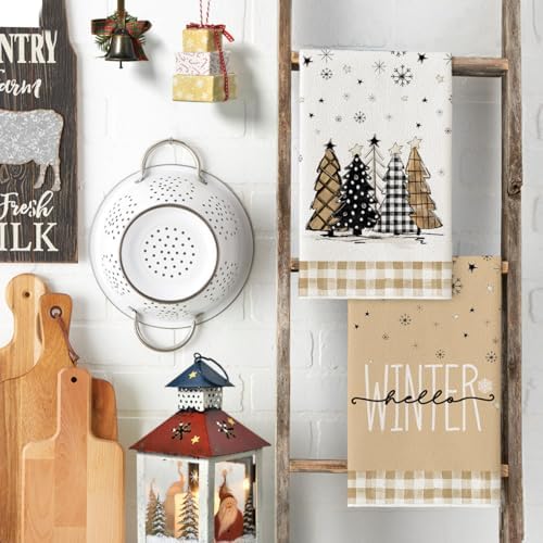Artoid Mode Brown Snowman Christmas Kitchen Towels Set of 4 18x26 Inch