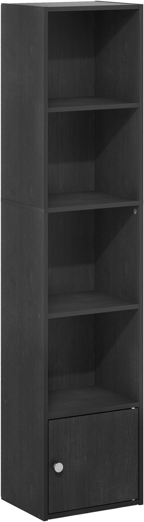Furinno LUDER Book Shelf, 5-Tier Modern Bookshelf, Bookcase with 1 Door Storage Cabinet, 9.3 x 12 x 52, for Organization and Storage, for Living Room, Bedroom, Home Office, Blackwood