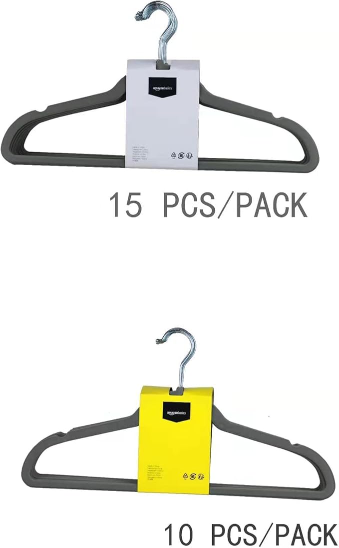 Amazon Basics Slim Velvet Non-Slip Space Saving Suit Clothes Hangers, Closet Organizer, Gray/Silver, 50-Pack