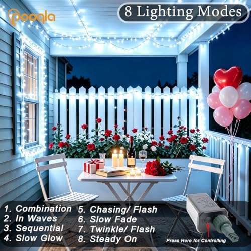 Pooqla 200 LED Cool White Christmas Lights Outdoor String Lights, 66 ft
