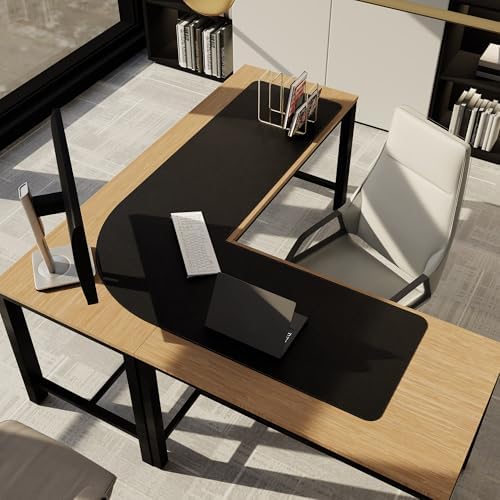 Chihein 53.2” x 65” x 19.7” L Shaped PU Leather Desk Mat (Black/Gray)