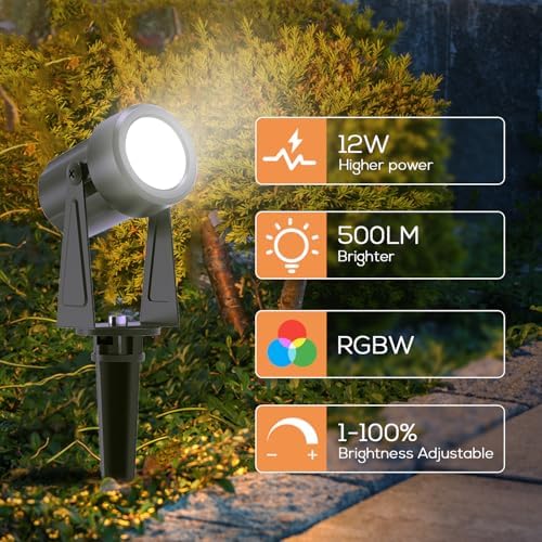 SUNTHIN 4 Pack Outdoor RGBW Landscape Lights, Color Changing Spot Uplights