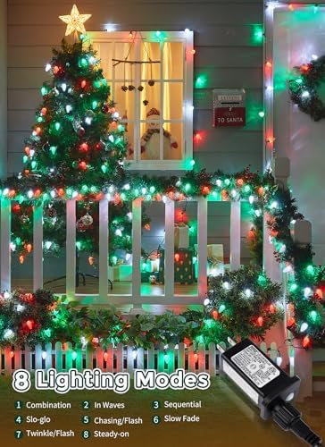C9 Christmas Lights Outdoor, 114FT 150LED C9 String Lights, Timer & 8 Modes