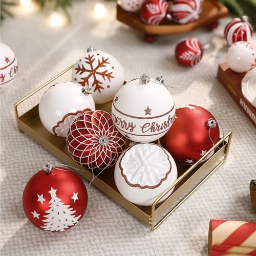 SHareconn 100MM/4 Inch 9PCS Large Christmas Balls Ornaments, Red and White