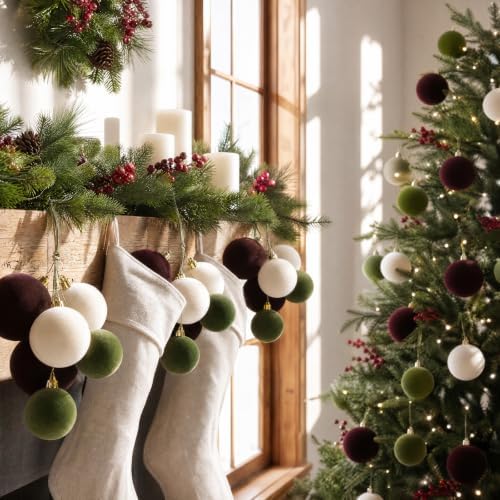 Roowest 4 Sets Large Neutral Velvet Christmas Ball Clusters Ornaments Decor