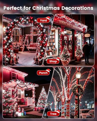 OZS 2 Pack 240 LED Solar Christmas Lights Outdoor Waterproof, Red&White