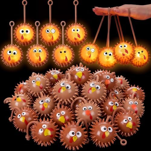 Sotiff 60 Pcs Thanksgiving Light-Up Turkey Stress Balls