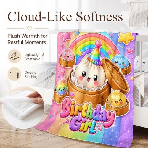 Girls Birthday Blanket Dumpling Throw, 40" x 50" Squishy Kid Throws Gift
