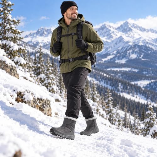 SILENTCARE Men's Waterproof Winter Snow Boots: Warm Fur Lined, Side Zipper